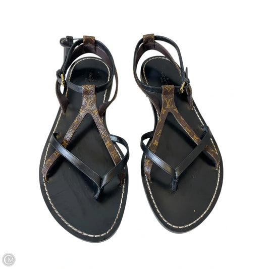 Sandals Luxury Designer By Louis Vuitton In Black & Brown, Size: 9