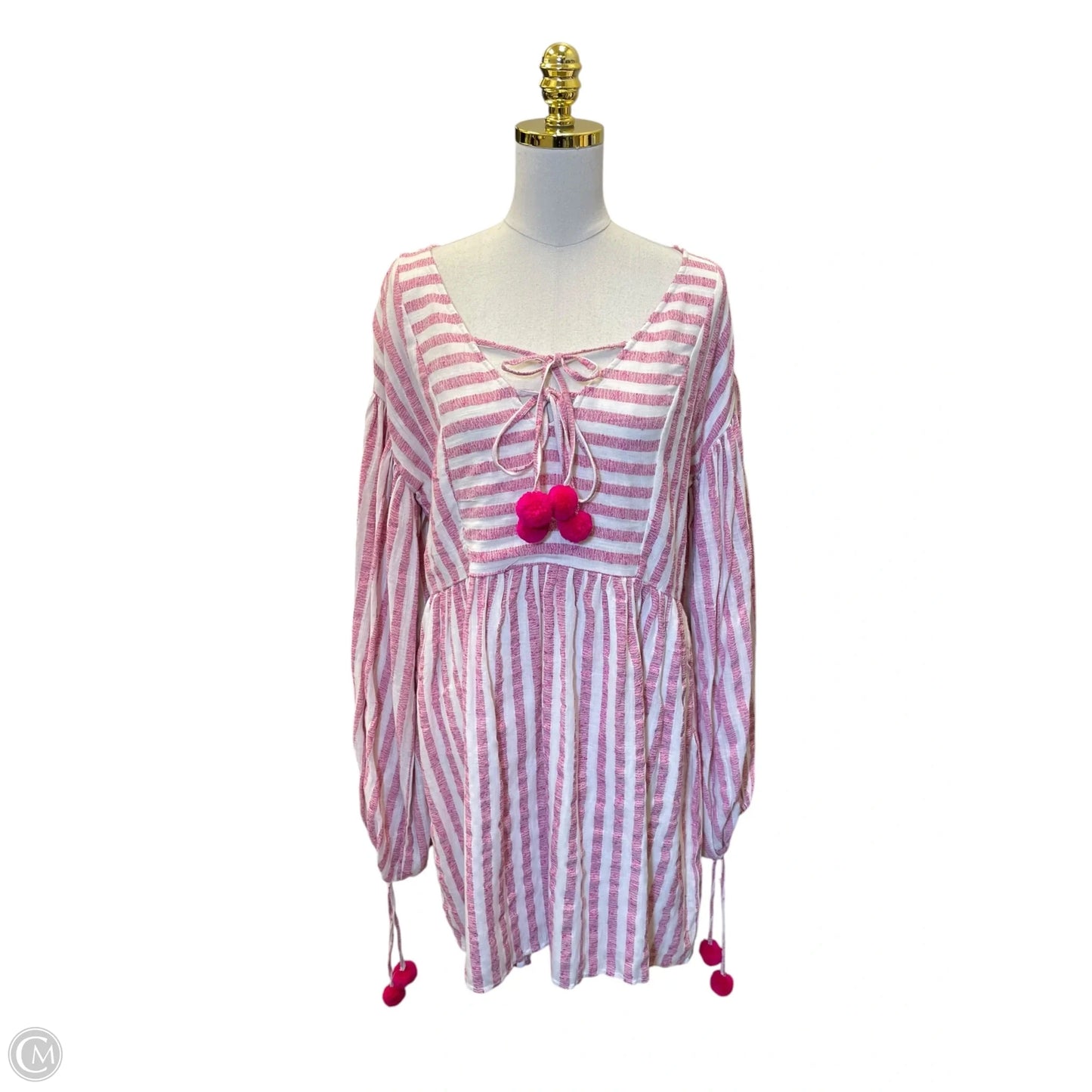 Dress Casual Midi By Clothes Mentor In Pink & White, Size: L