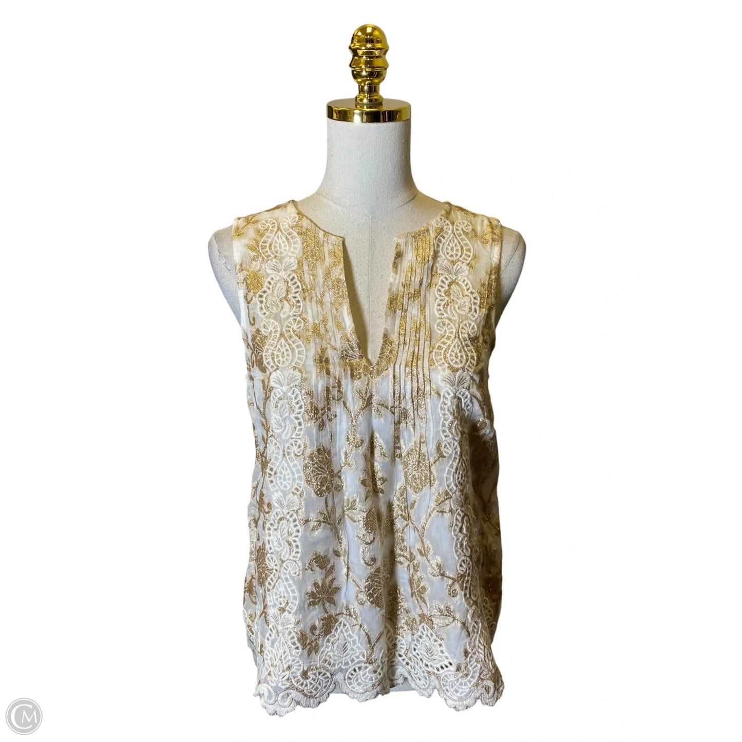 Top 2pc 3/4 Sleeve By Anthropologie In Gold & White, Size: Xs