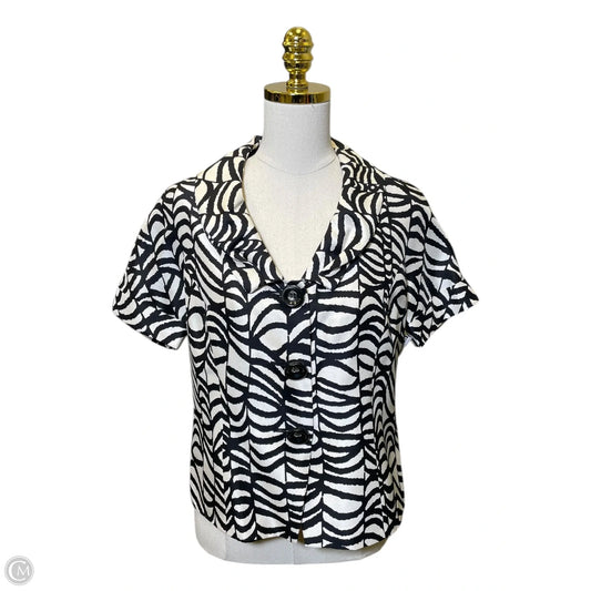 Top Short Sleeve Designer By Lafayette 148 In Black & White, Size: 8