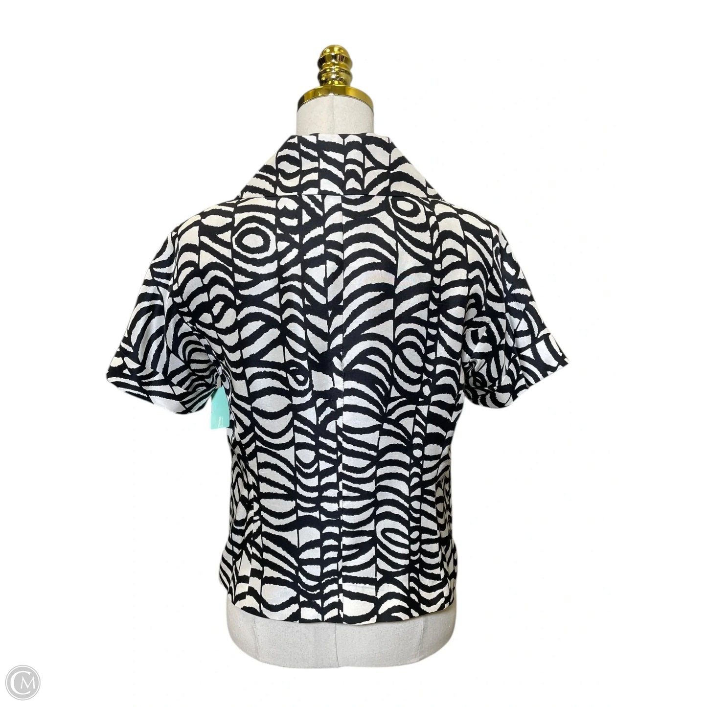 Top Short Sleeve Designer By Lafayette 148 In Black & White, Size: 8