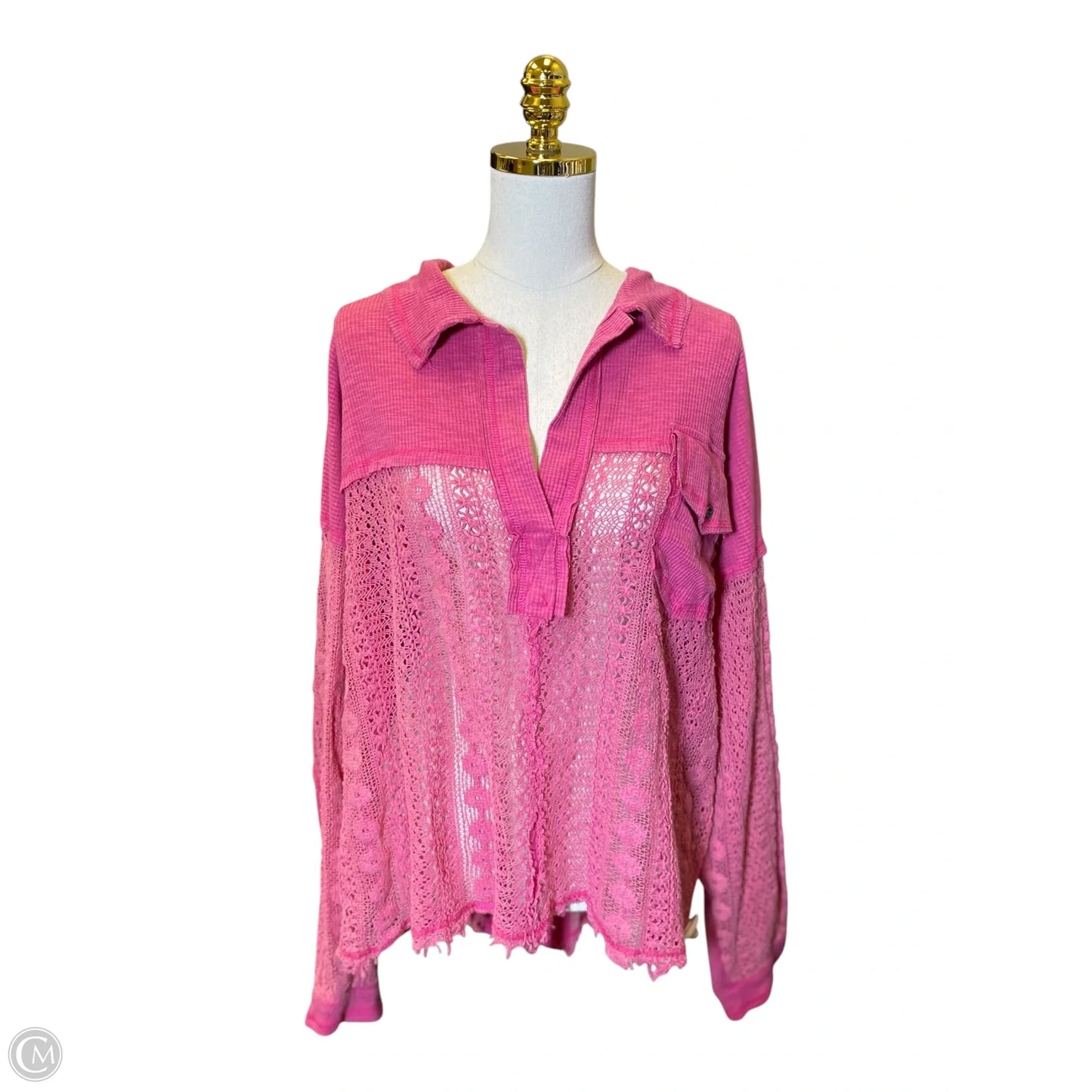 Top Long Sleeve By Pol In Pink, Size: L