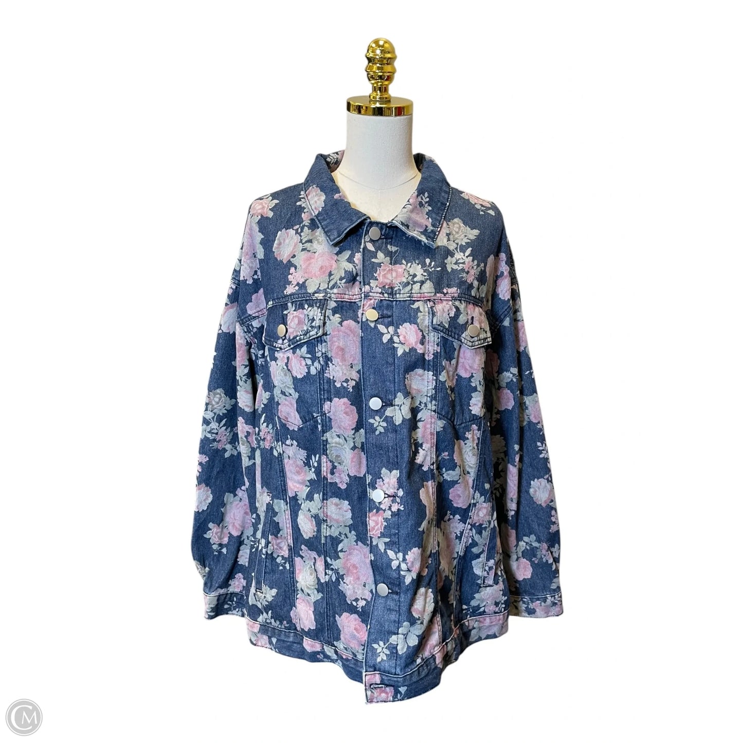 Jacket Denim By Shein In Floral Print, Size: 2x