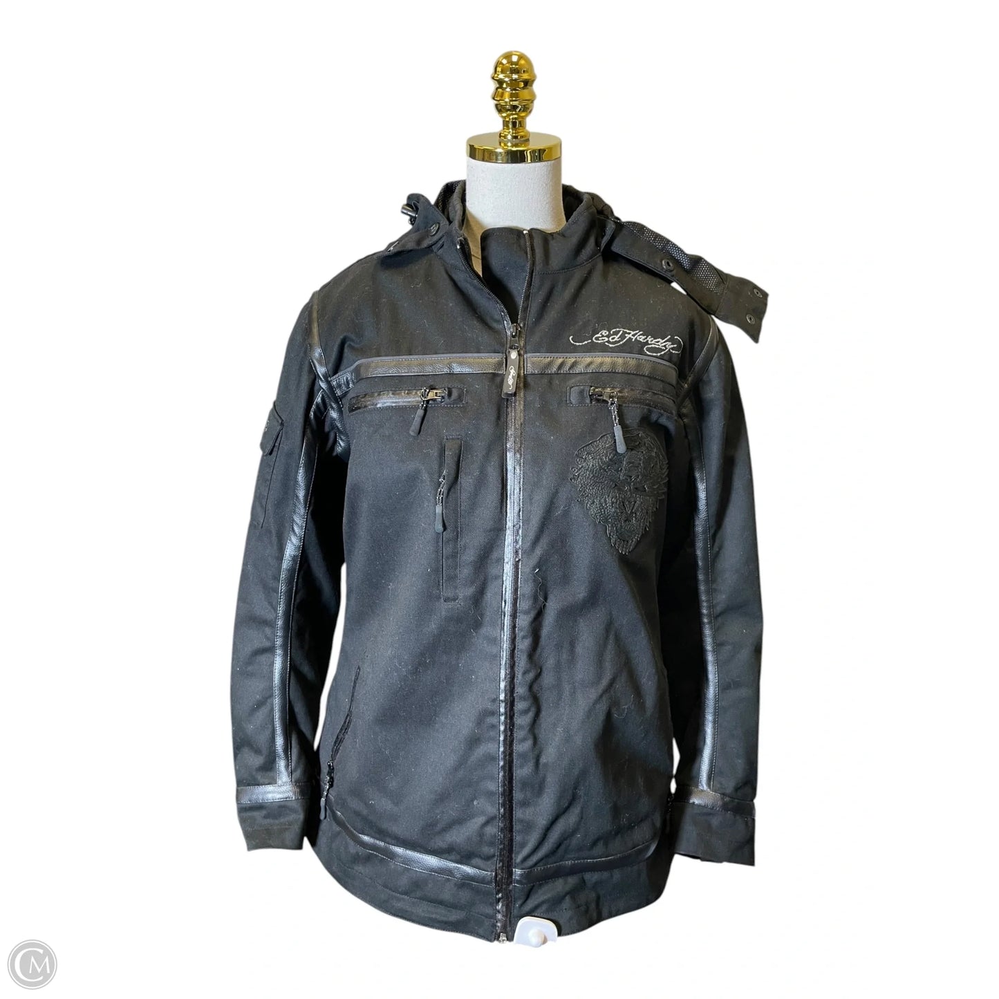 Jacket Leather By Ed Hardy In Black, Size: L
